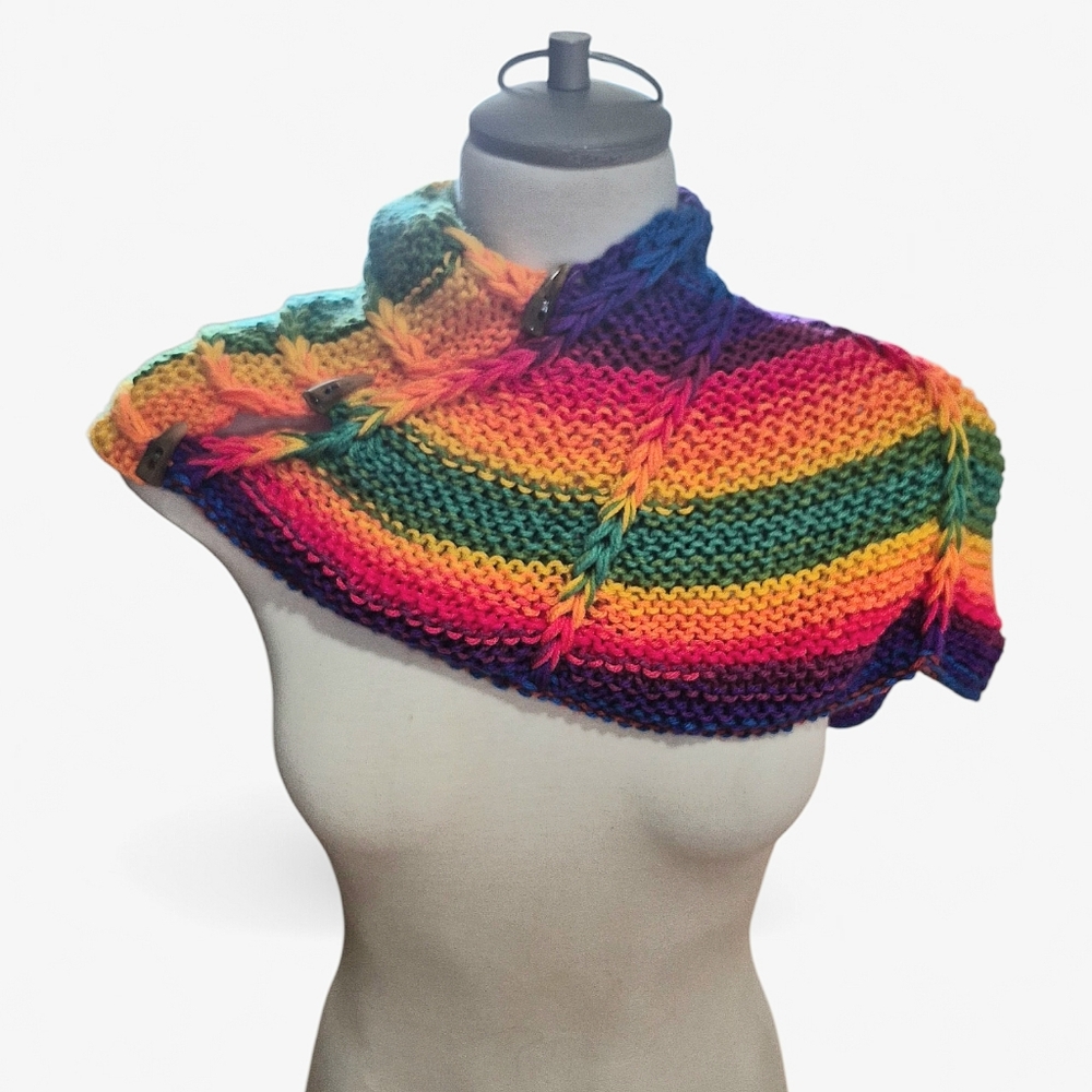 Hand Knit One Of A Kind Rainbow Dragonwing Cowl OSFM - Picture 2 of 4